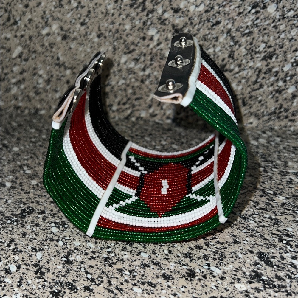 Handcrafted African Beaded Bracelet - Red, Green, Black - Picture 3 of 10